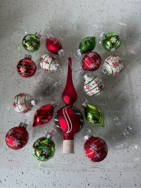Christmas Tree Ornament Set - Red, Green & White Holiday Baubles